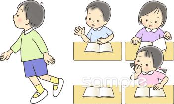 学習塾や教室向け授業中 席を立たない無料イラストお試しフリー素材(カット)