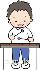 学習塾や教室向け男の子 木琴無料イラストお試しフリー素材(カット)