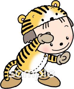 学習塾や教室向け着ぐるみ トラ無料イラストお試しフリー素材(カット)