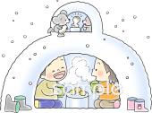 学習塾や教室向け子ども かまくら 雪無料イラストお試しフリー素材(カット)