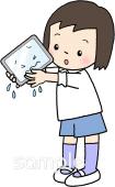学習塾や教室向けタブレット 水濡れ注意無料イラストお試しフリー素材(カット)