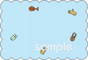 児童福祉施設向け波四角枠 夏の虫無料イラストお試しフリー素材(カット)