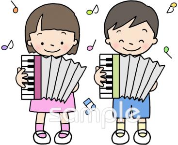 児童福祉施設向けアコーディオン 演奏する無料イラストお試しフリー素材(カット)