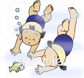児童福祉施設向け水中 潜る無料イラストお試しフリー素材(カット)