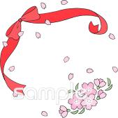 児童福祉施設向け桜 リボン無料イラストお試しフリー素材(カット)