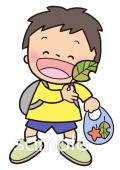 老人ホームやデイサービス向け子ども 落ち葉拾い無料イラストお試しフリー素材(カット)