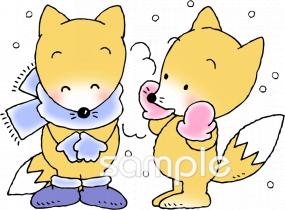 老人ホームやデイサービス向け雪 キツネ無料イラストお試しフリー素材(カット)