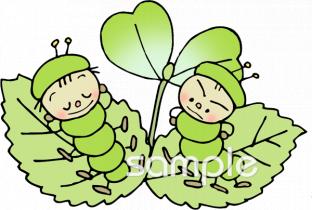 老人ホームやデイサービス向け青虫 観察無料イラストお試しフリー素材(カット)