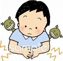 老人ホームやデイサービス向け食中毒 腹痛無料イラストお試しフリー素材(カット)