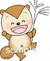 老人ホームやデイサービス向けタヌキ すすき無料イラストお試しフリー素材(カット)