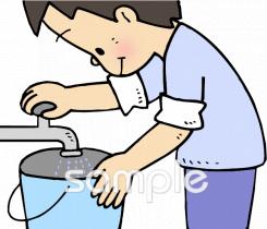 老人ホームやデイサービス向けバケツ 手洗い場無料イラストお試しフリー素材(カット)