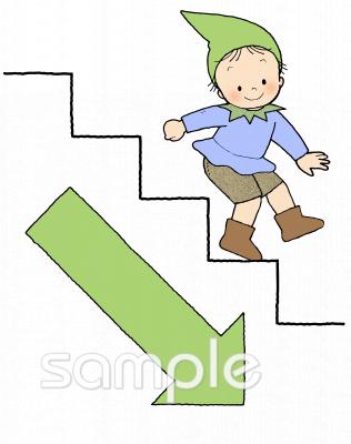 老人ホームやデイサービス向け階段 くだる無料イラストお試しフリー素材(カット)