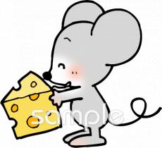 老人ホームやデイサービス向けネズミ チーズ無料イラストお試しフリー素材(カット)