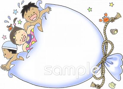 老人ホームやデイサービス向け夏休み 海 こども無料イラストお試しフリー素材(カット)