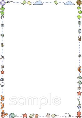 老人ホームやデイサービス向け夏 飾り枠無料イラストお試しフリー素材(カット)