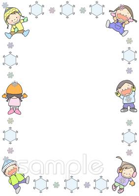 老人ホームやデイサービス向けフレーム 冬のこども無料イラストお試しフリー素材(カット)