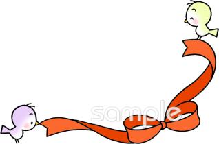 老人ホームやデイサービス向けリボン 小鳥無料イラストお試しフリー素材(カット)