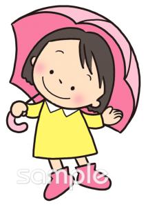 老人ホームやデイサービス向け女の子 傘 6月の壁面飾り無料イラストお試しフリー素材(カット)