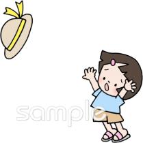 老人ホームやデイサービス向け帽子 飛ばされる無料イラストお試しフリー素材(カット)