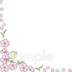 老人ホームやデイサービス向け桜 コーナー飾り 小鳥無料イラストお試しフリー素材(カット)