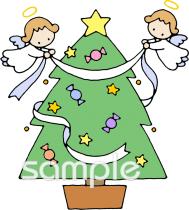 老人ホームやデイサービス向け天使 クリスマスツリー無料イラストお試しフリー素材(カット)