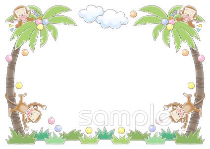 老人ホームやデイサービス向けフレーム サル無料イラストお試しフリー素材(カット)