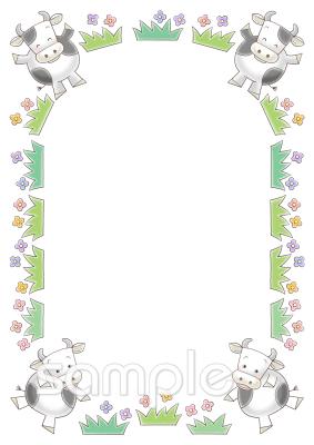 老人ホームやデイサービス向けフレーム 牛無料イラストお試しフリー素材(カット)