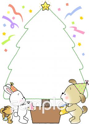 老人ホームやデイサービス向けクリスマスツリー 飾り付け無料イラストお試しフリー素材(カット)