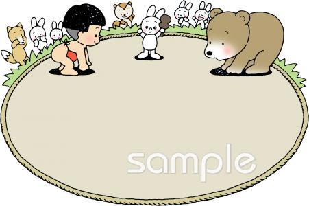老人ホームやデイサービス向けクマ 金太郎 相撲無料イラストお試しフリー素材(カット)