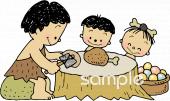 老人ホームやデイサービス向け親子 原始人無料イラストお試しフリー素材(カット)