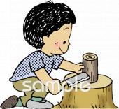 老人ホームやデイサービス向けキャンプ 薪割り無料イラストお試しフリー素材(カット)