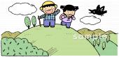 老人ホームやデイサービス向け山登り 子ども無料イラストお試しフリー素材(カット)