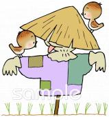 老人ホームやデイサービス向けかかし スズメ無料イラストお試しフリー素材(カット)