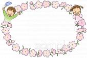 老人ホームやデイサービス向け桜 子ども 飾り枠無料イラストお試しフリー素材(カット)