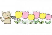 老人ホームやデイサービス向けチューリップ 水やり無料イラストお試しフリー素材(カット)