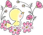 老人ホームやデイサービス向けコスモス 小鳥無料イラストお試しフリー素材(カット)