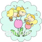 老人ホームやデイサービス向けチューリップ ちょうちょ無料イラストお試しフリー素材(カット)