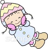 老人ホームやデイサービス向け女の子 防寒着無料イラストお試しフリー素材(カット)