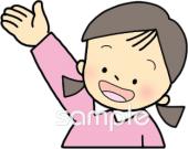 老人ホームやデイサービス向け手をあげる 女の子無料イラストお試しフリー素材(カット)