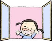 老人ホームやデイサービス向け女の子 窓を開ける無料イラストお試しフリー素材(カット)