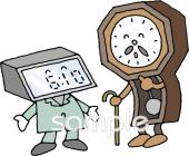 老人ホームやデイサービス向けデジタル時計 アナログ時計無料イラストお試しフリー素材(カット)