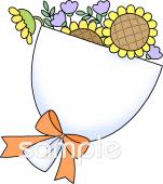 老人ホームやデイサービス向け花束 ひまわり無料イラストお試しフリー素材(カット)