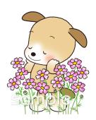老人ホームやデイサービス向けコスモス 犬無料イラストお試しフリー素材(カット)