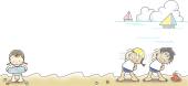老人ホームやデイサービス向け子ども 砂浜無料イラストお試しフリー素材(カット)
