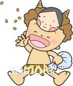老人ホームやデイサービス向け豆まき 赤鬼無料イラストお試しフリー素材(カット)