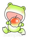 老人ホームやデイサービス向けカエル りんご無料イラストお試しフリー素材(カット)