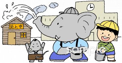 社会福祉施設向けバケツ 消火 協力無料イラストお試しフリー素材(カット)