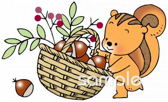 社会福祉施設向け栗拾い無料イラストお試しフリー素材(カット)