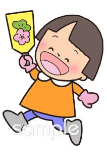 社会福祉施設向け羽子板 女の子 1月の壁面飾り無料イラストお試しフリー素材(カット)