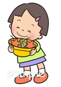 社会福祉施設向け子供 落ち葉拾い無料イラストお試しフリー素材(カット)